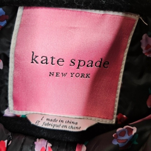 Kate Spade Black & Multicolor Floral Print Zip-Up Puffer Jacket large - Picture 6 of 11